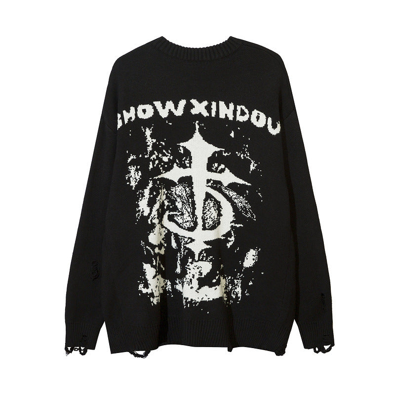 Women Sweater Jacquard Sweater Sweater Ripped