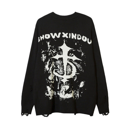 Women Sweater Jacquard Sweater Sweater Ripped