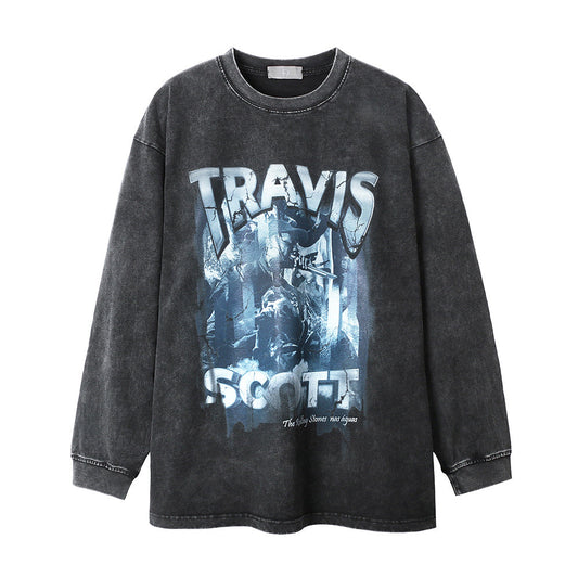 Men Long Sleeve T-Shirt Rapper Printing Loose Hip Hop