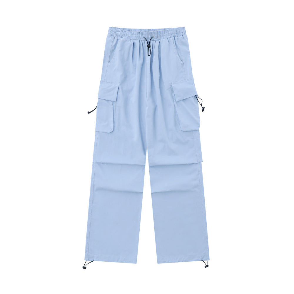 Men Sweatpants Solid Color Pleated Casual Trousers Loose Track Pants Drawstring Jogger Pants