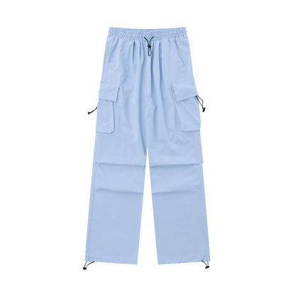 Men Sweatpants Solid Color Pleated Casual Trousers Loose Track Pants Drawstring Jogger Pants
