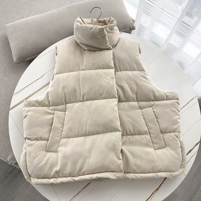 Women Cotton Coat Warm down Jacket Vest Casual Stand Collar