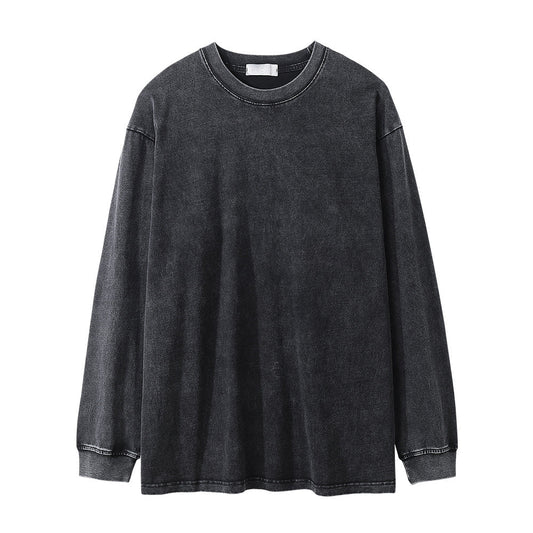Men Long Sleeve T-Shirt Pure Cotton Washed Old Loose