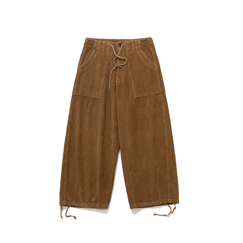 Cargo Pants Japanese Fashionable Loose Adjustable Drawstring Corduroy