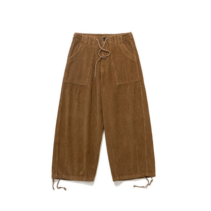 Cargo Pants Japanese Fashionable Loose Adjustable Drawstring Corduroy