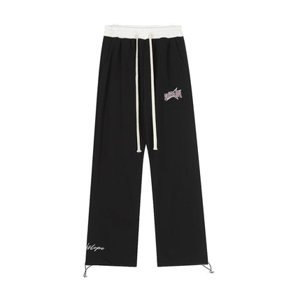 Men Sweatpants Stitching Straight Casual Pants Men's Letter Embroidered Trousers