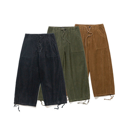 Cargo Pants Japanese Fashionable Loose Adjustable Drawstring Corduroy