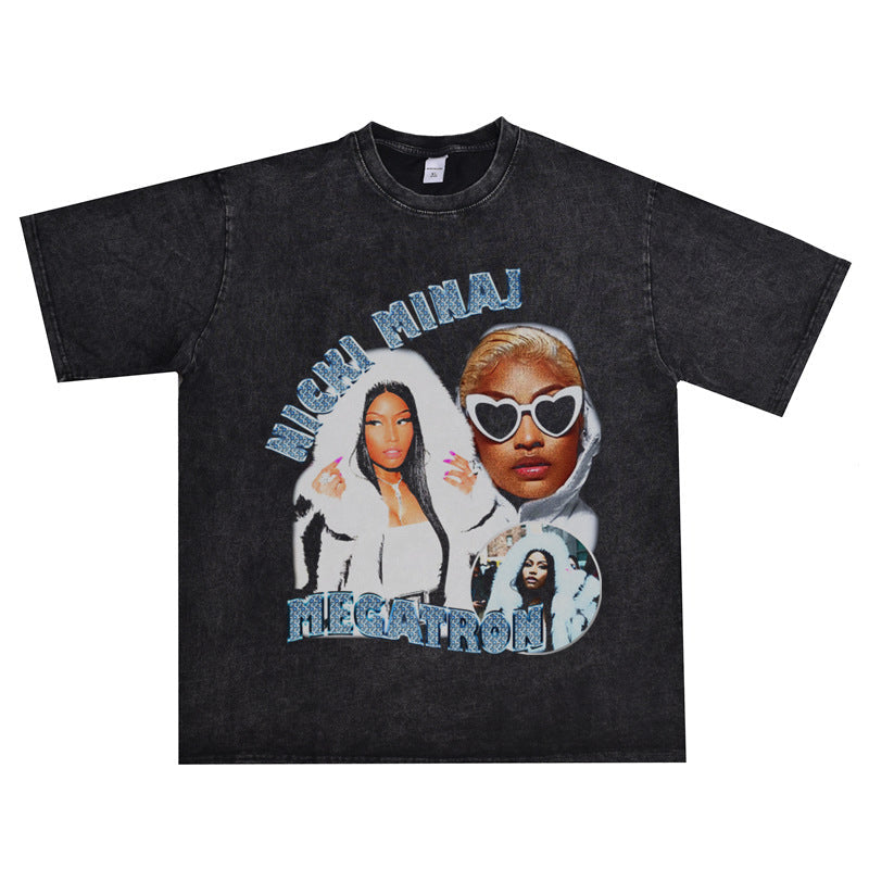 Rock Star T Shirt Nicki Minaj Nicki Minaj Washed Distressed T-shirt Short Sleeve