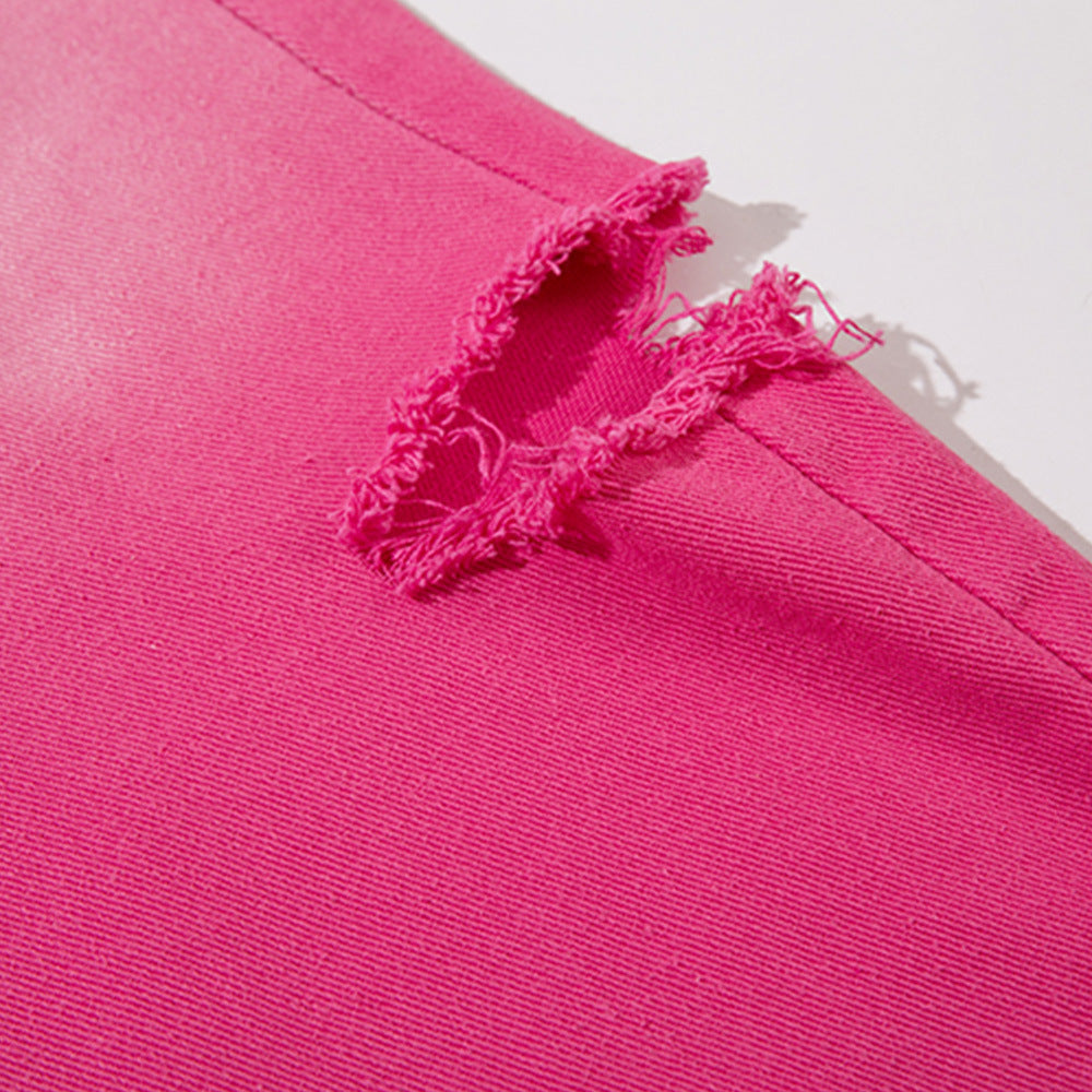 Women Pants Gradient Pink Ripped Jeans
