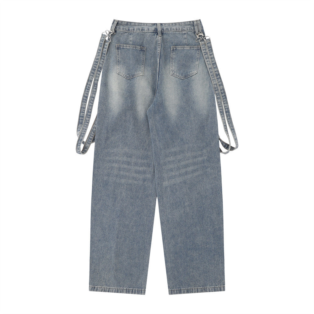 Women Pants Jeans Distressed Loose Straight-Leg Wide-Leg Pants