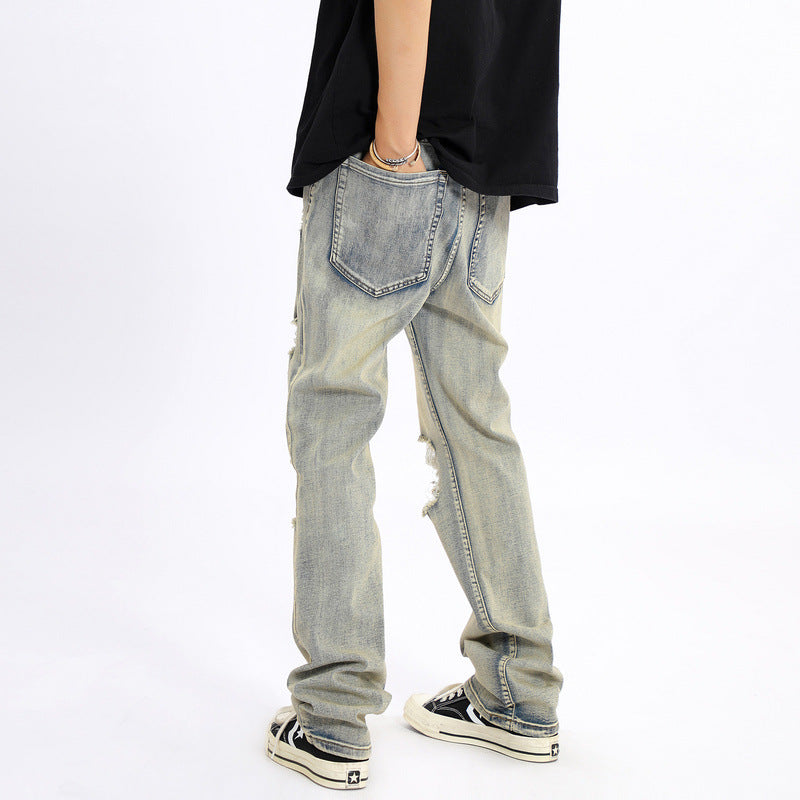 Men Jeans Ripped Jeans for Men and Women Loose Retro Straight-Leg Pants