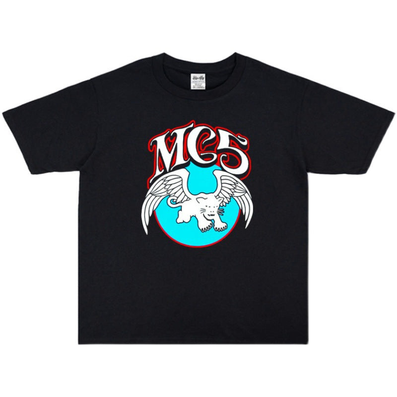 Rock Star T Shirt Motor City MC5 Rock Band Washed Distressed T-shirt Short Sleeve Cotton Loose