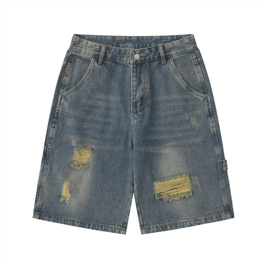 Men Shorts Ripped Denim Shorts Retro Casual Loose