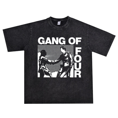 Rock Star T Shirt Gang of Four Band New Wave Washed Distressed Short Sleeve T-shirt Loose