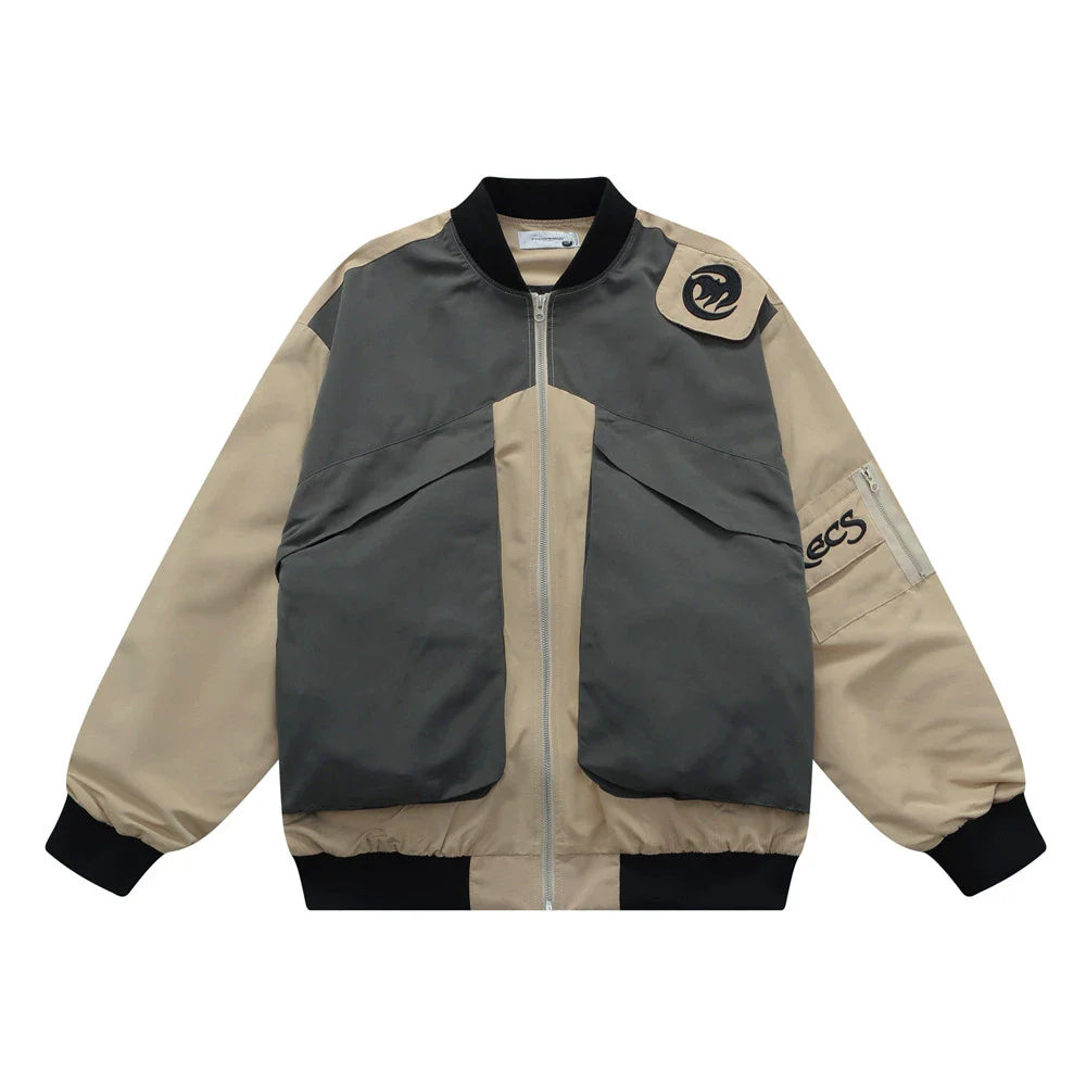 Men Jacket Coat Color Contrast Patchwork Overalls Jacket Men's Vibe Baseball Uniform