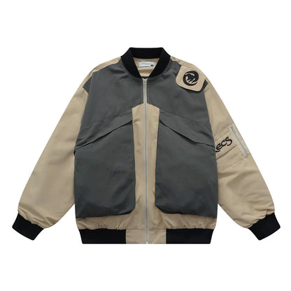 Men Jacket Coat Color Contrast Patchwork Overalls Jacket Men's Vibe Baseball Uniform