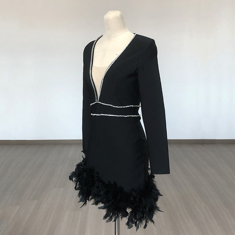 Women's Evening Dress Bandage One-Piece Dress Long Sleeve Short Dress