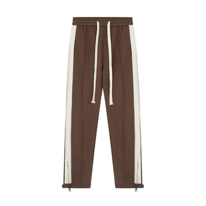 Men Sweatpants Side Stitching Casual Long Sports Pants Men's Elastic Waist Sports Straight Baggy Pants