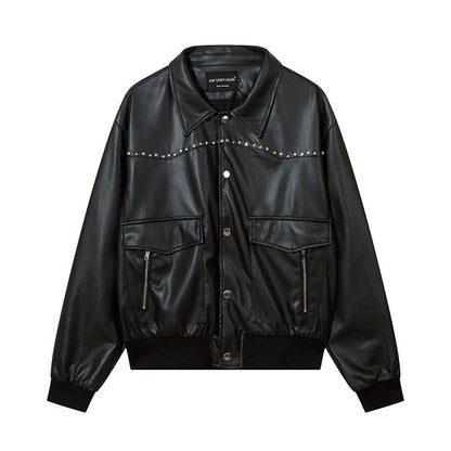 Women Jackets Rivet Pu Wallet Vintage Leather
