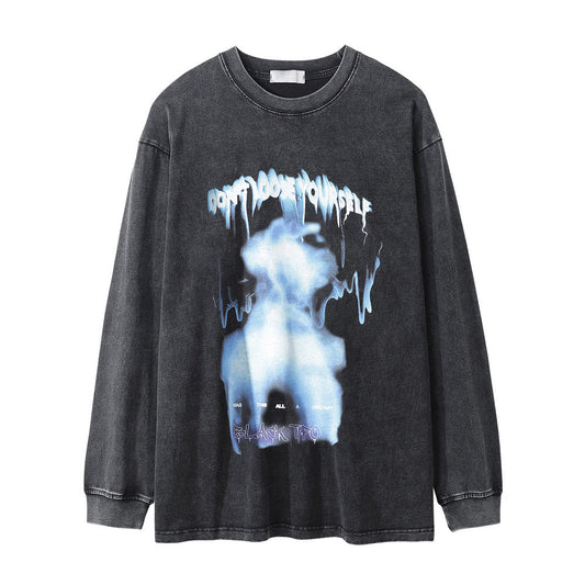 Men Long Sleeve T-Shirt Abstract Personality Print Distressed