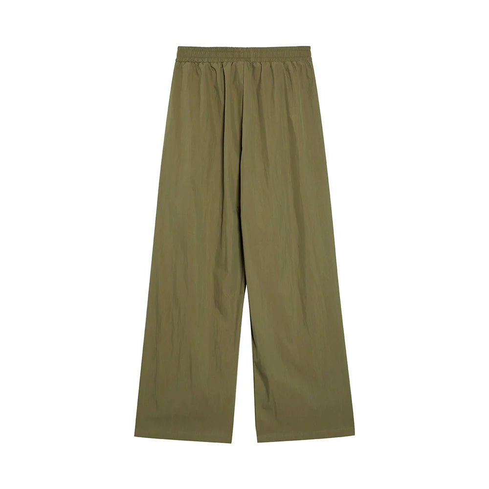 Men Sweatpants Solid Color Wide-Leg Casual Pants Pleated Draping Elastic Waist Loose Draggle-Tail Trousers