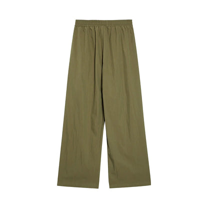 Men Sweatpants Solid Color Wide-Leg Casual Pants Pleated Draping Elastic Waist Loose Draggle-Tail Trousers