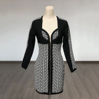 Women's Evening Dress Bandage Dress V-neck Zipper Dress