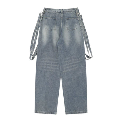 Women Pants Jeans Distressed Loose Straight-Leg Wide-Leg Pants
