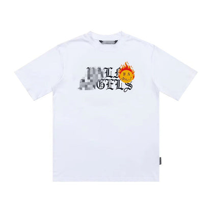 Palm Angle T Shirts Flame Smiling Face Couple Loose