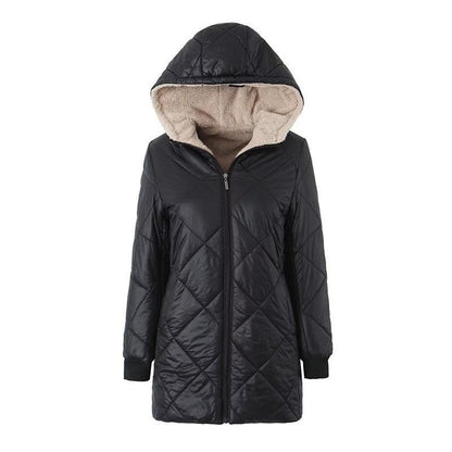 Women Cotton Coat Solid Color Fleece Hooded Jacket