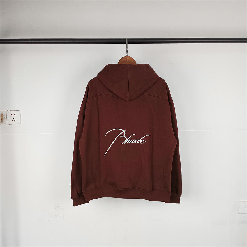 Rhude Hoodie Micro Label Letter Embroidered Fleece Hooded Sweater