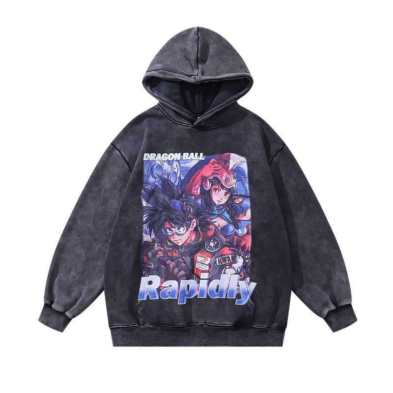 Men Hoodie Cartoon Printing plus Velvet Casual Hooded Sweater