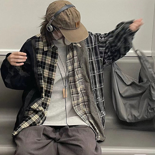 Men's Shirts Patchwork Plaid Coat