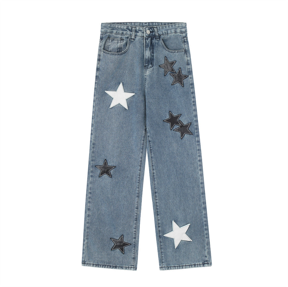 Men Jeans Five-Pointed Star Patch Loose