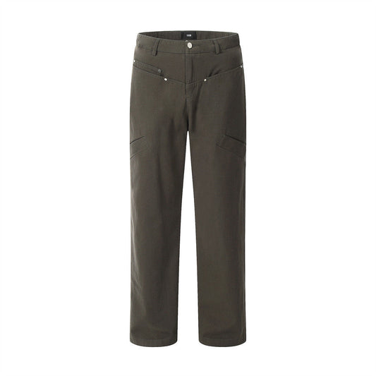 Men Sweatpants Multi-Pocket Straight Casual Working Pants Men's Loose Solid Color Mop Wide Leg Pants Trousers