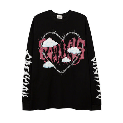 Men Long Sleeve T-shirt Heart Printing Optional Fleece