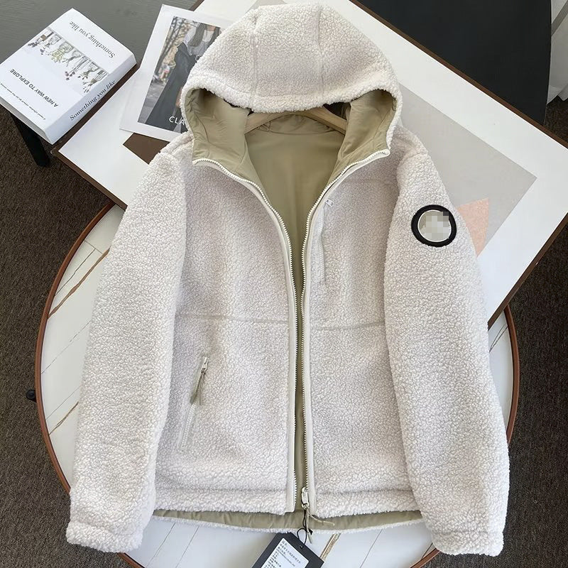 Women Cotton Coat Warm Faux Cashmere Hooded Jacket