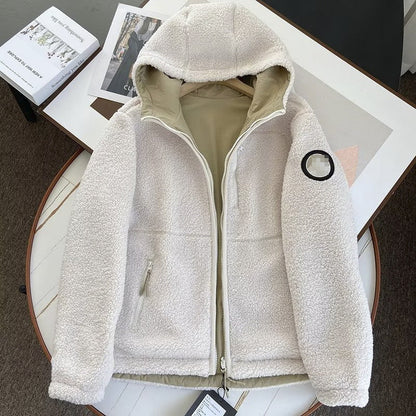 Women Cotton Coat Warm Faux Cashmere Hooded Jacket