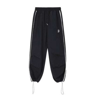 Men Sweatpants Pleated Stitching Exercise Casual Pants Loose Drawstring Ankle Banded Pants