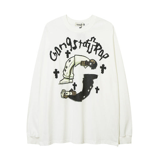 Men Long Sleeve T-Shirt Cartoon Anime Cross Hip Hop Loose