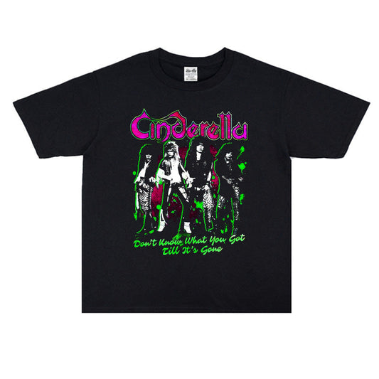 Rock Star T Shirt Cinderella Cinderella Band Character Print T-shirt Short Sleeve Men and Women
