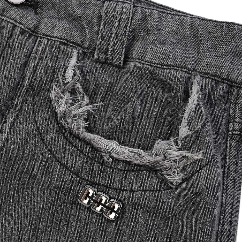 Women Pants Ripped Jeans Straight Wide Leg Pants Loose Trousers