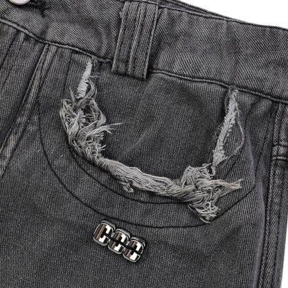 Women Pants Ripped Jeans Straight Wide Leg Pants Loose Trousers