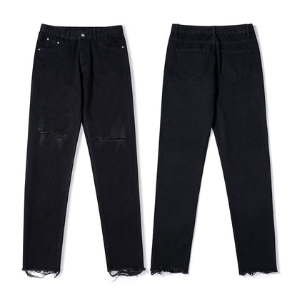 Men Jeans Raw Hem Ripped Casual Loose