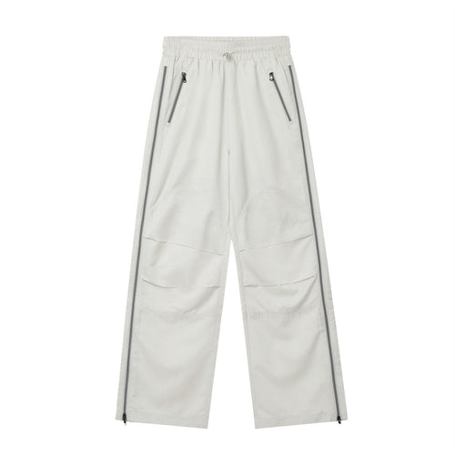 Men Sweatpants Exercise Casual Pants Side Stitching Zipper Slit Elastic-Waist Straight-Leg Pants