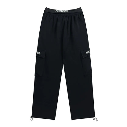 Men Sweatpants Pocket Cargo Pants Men Loose Leisure Sports Trousers Embroidery Letters Drawstring Jogger Pants
