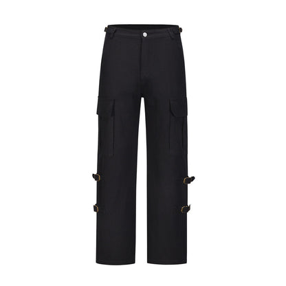 Men Sweatpants Vintage Large Pocket Overalls Loose Casual Straight-Leg Wide Leg Pants Trousers