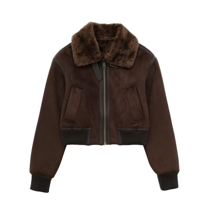 Women Cotton Coat Plush Polo Collar Jacket