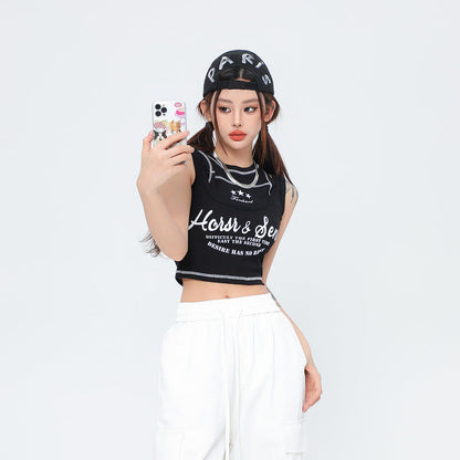 Women Vest Vintage Cropped Short Camisole Thread Fitted Top