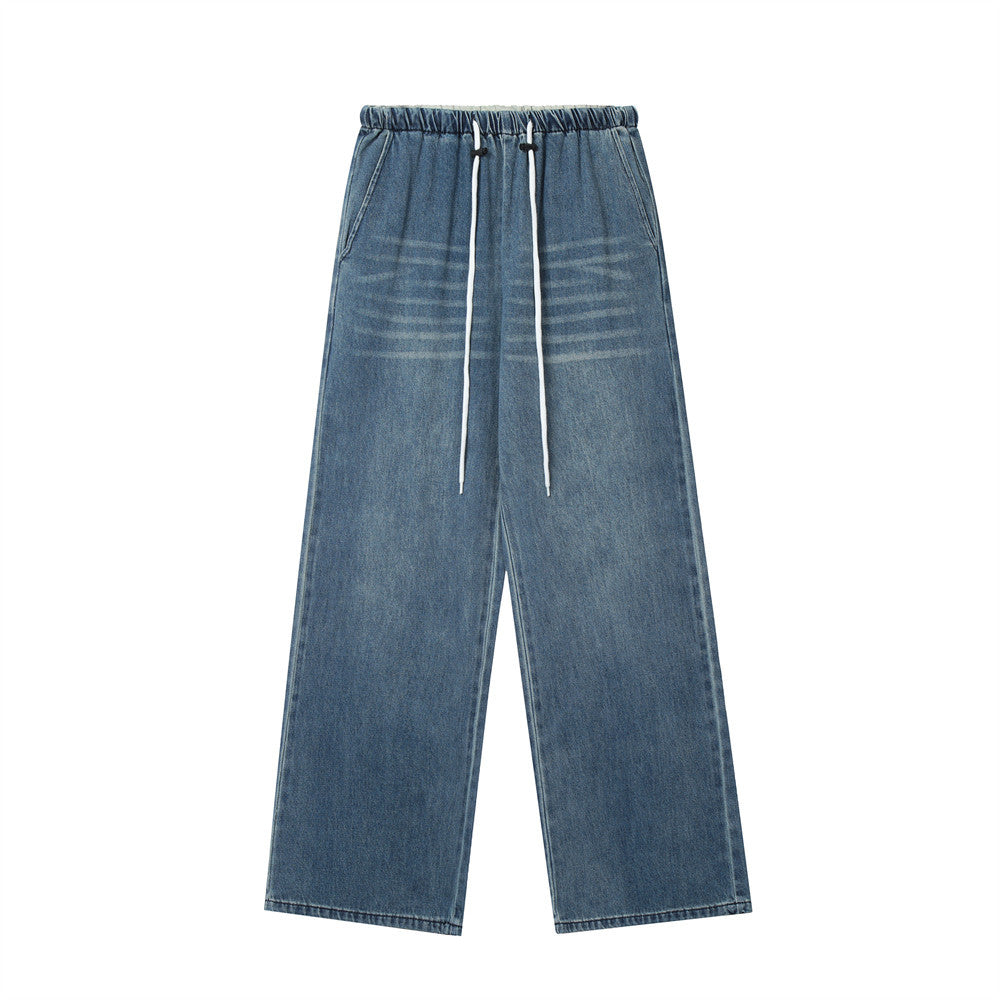 Men Jeans Simple Hip Hop Loose Casual Wide Leg